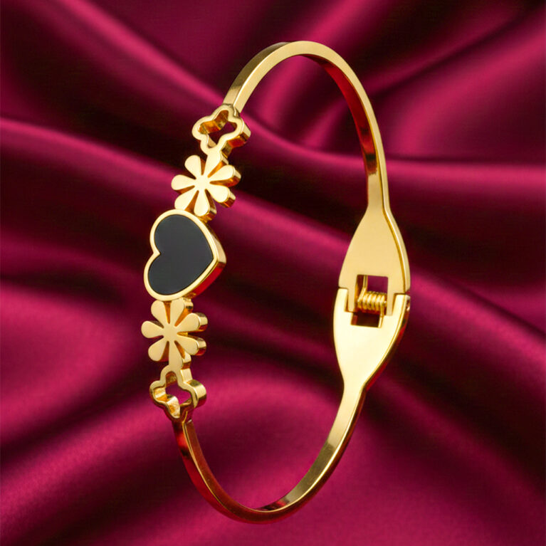 Black Heart Floral Bangle