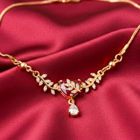 Ruby Heart Leaf Necklace