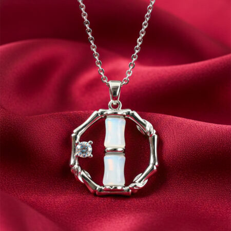 Opal Bamboo Circle Necklace