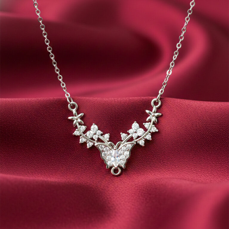 Silver Floral Butterfly Necklace